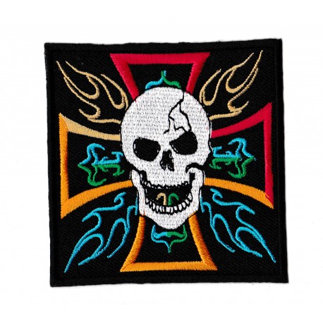 Iron-on Patch Biker Cross Color